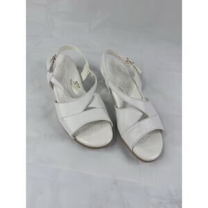 SAS Caress Cross Strap Leather Wedge Sandals White Size 8.5W Tripad Comfort Wide